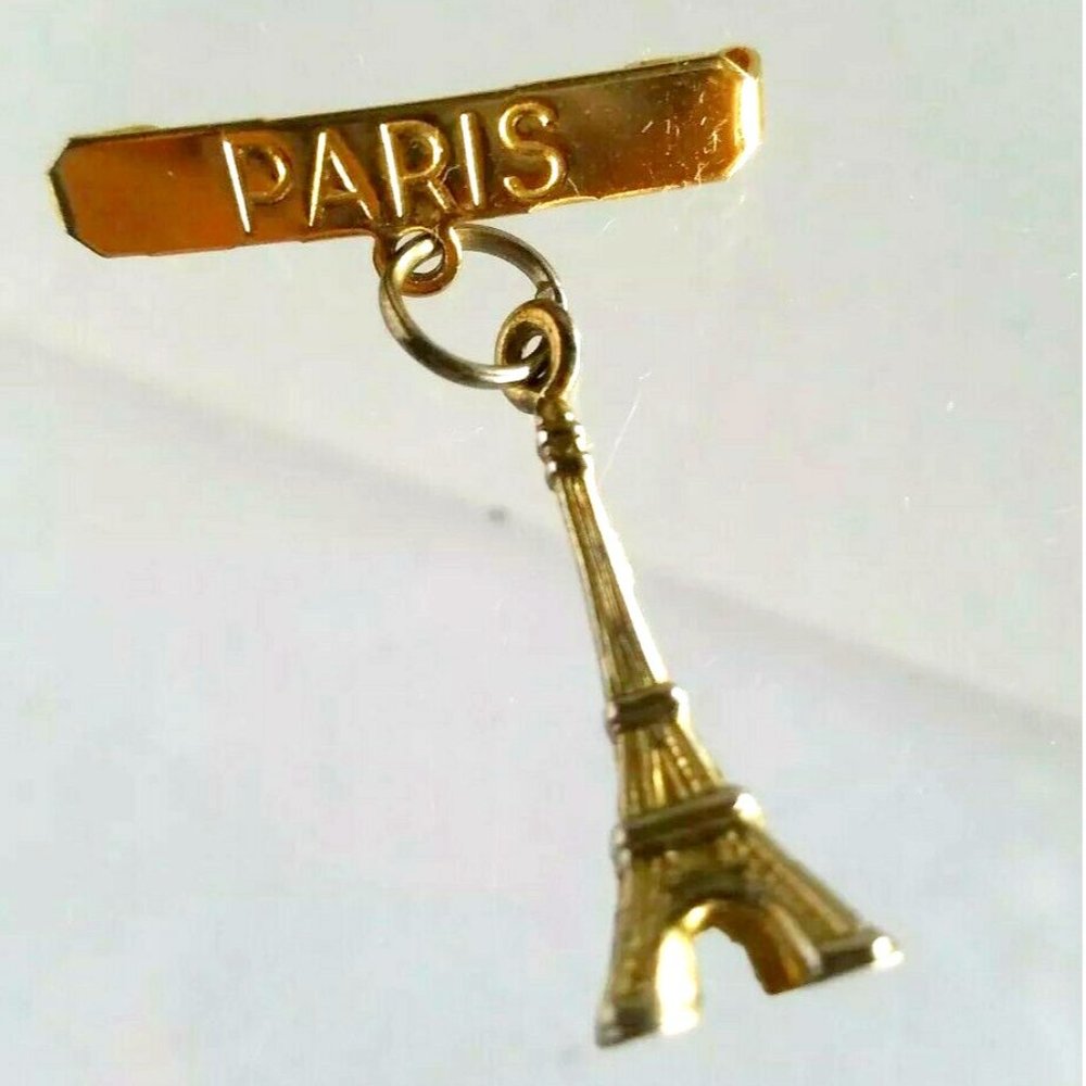 Vintage  Eiffel Tower Charm on Paris Bar Pin Souvenir of Paris brooch pin